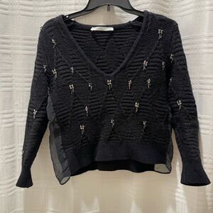 Thakoon wool black jeweled crop sweater